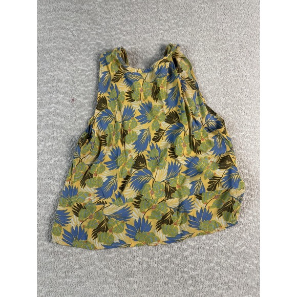 Flax by Jeanne Engelhart Shirt Womens Small Yellow Blue Floral Rayon Tank Top - Picture 5 of 6